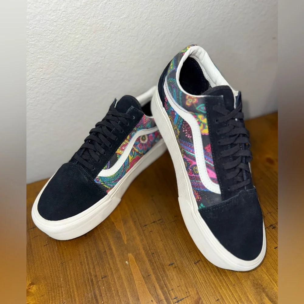 Vans Old‎ Skool Paisley Floral Skate Shoes Black Y2K Streetwear 90s-Size 10.5